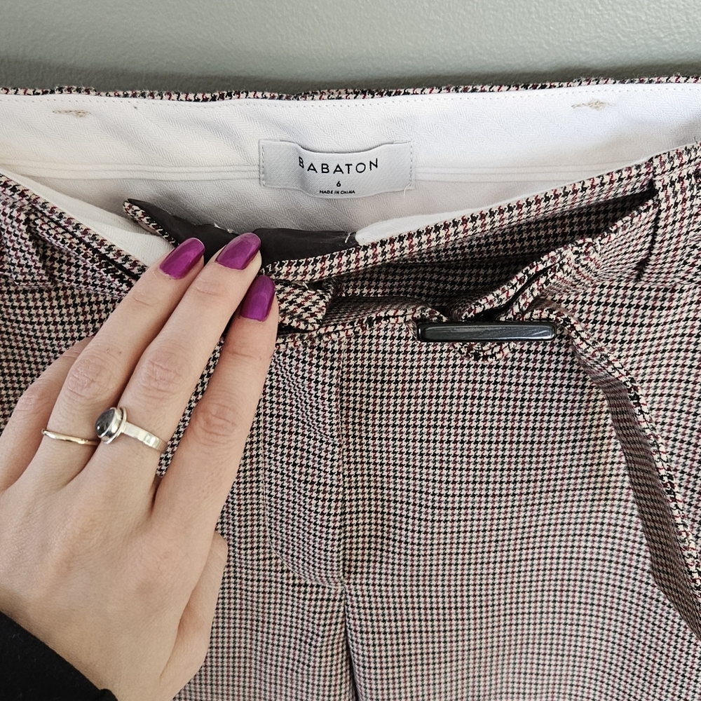 Babaton Houndstooth Plaid Trousers in Black, White & Red